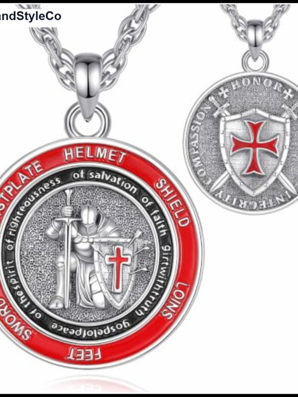 Silver Plated Copper Enamel Armor of God Knight Religious Necklace Men Women